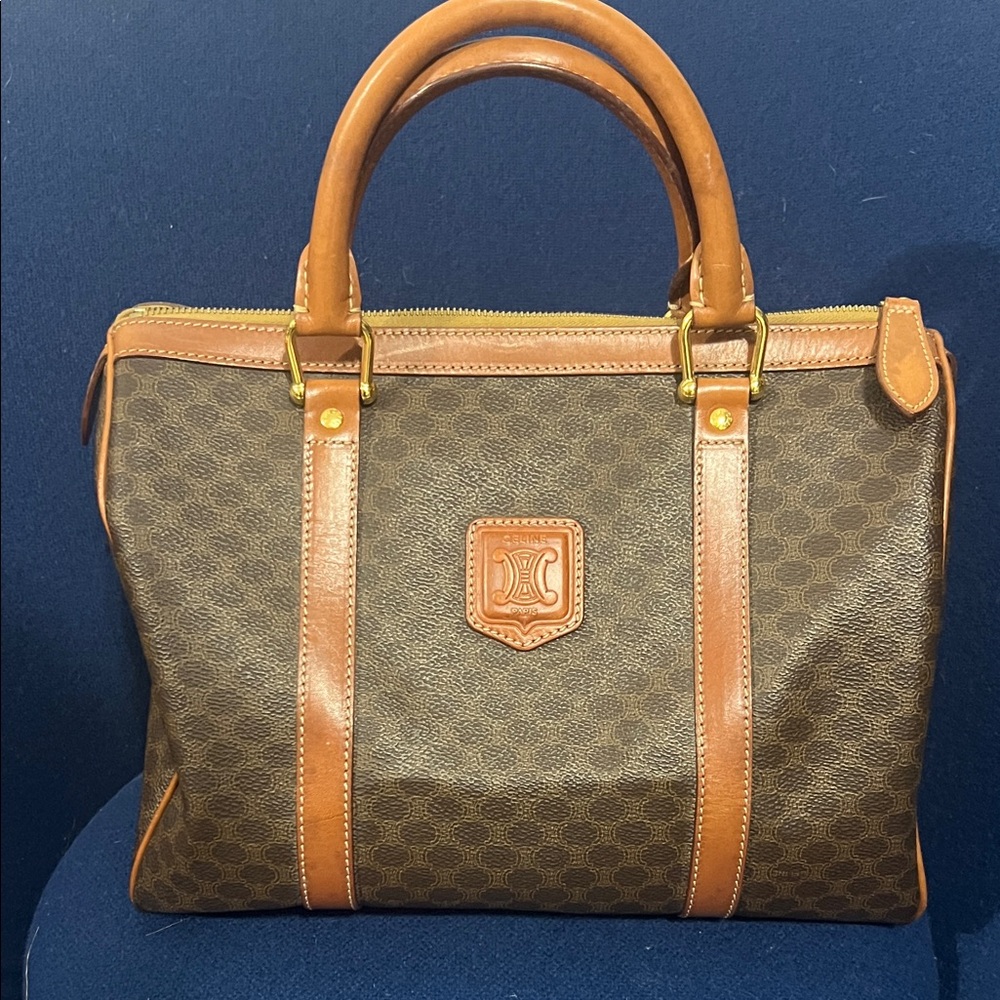 Celine Macadam Triomphe Brown Leather Designer Bag